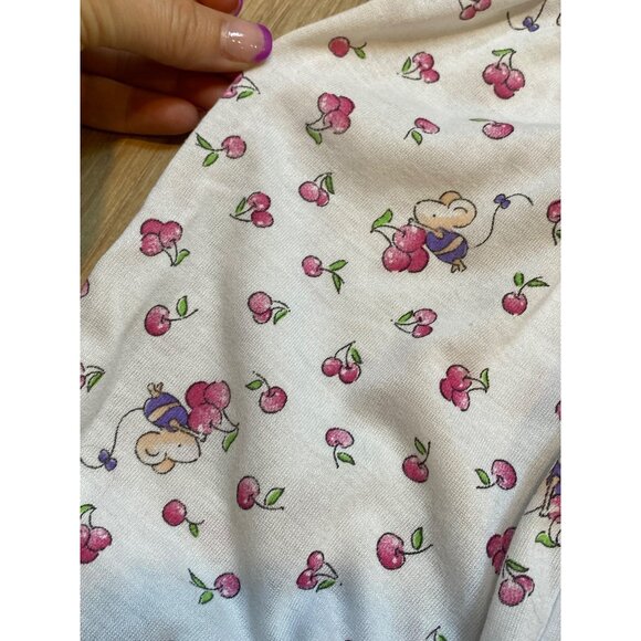 Vintage 90s Carters 12-18M Baby Girl White Romper With Cherry & Mouse Print USA - Picture 4 of 7